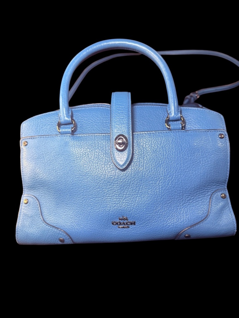 Coach Powder Blue Pebbled Leather Satchel with Turn-Lock Strap w/matching wallet